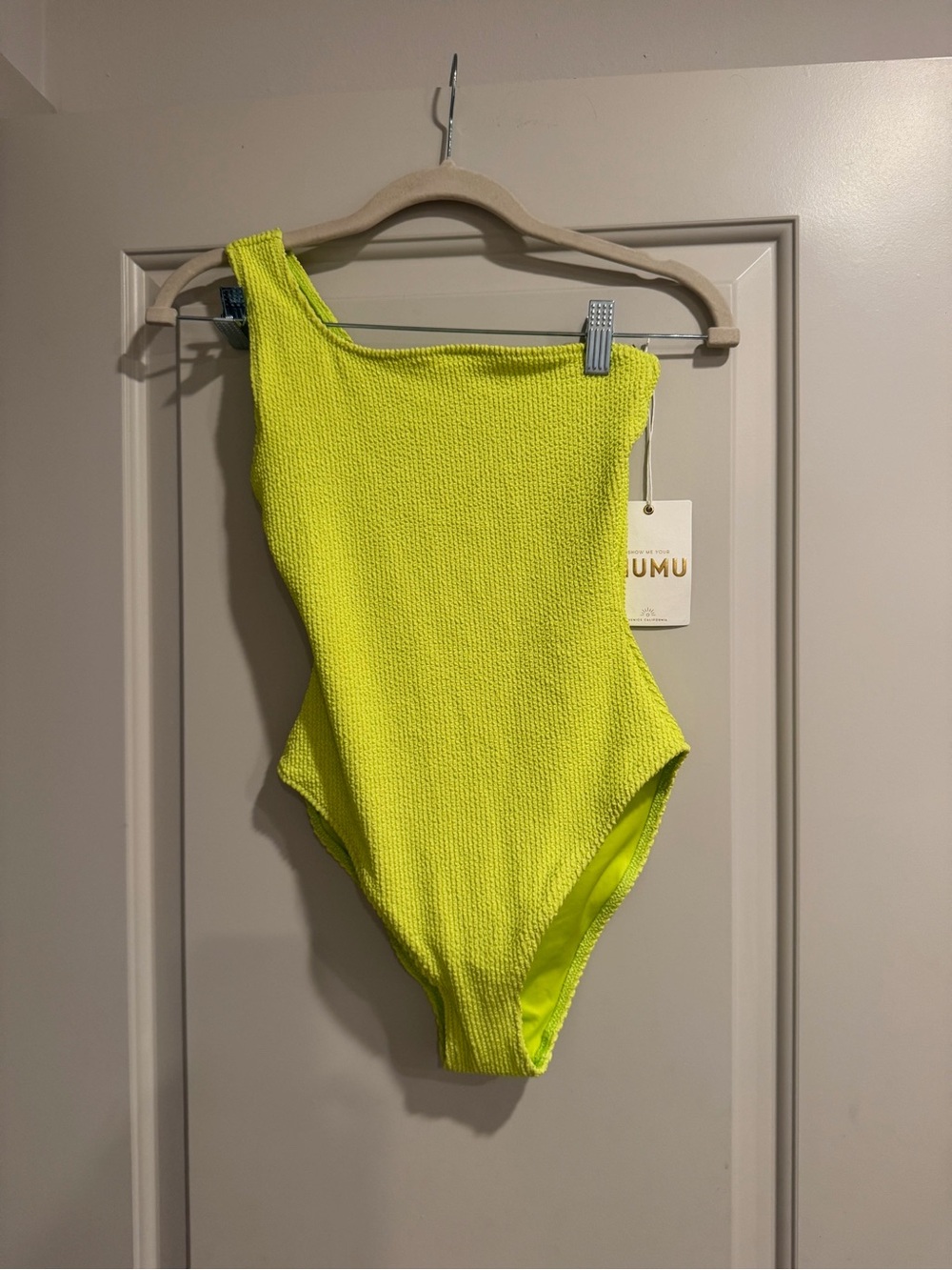 Show Me Your Mumu One-Shoulder One-Piece Swimsuit in Neon Yellow